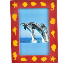 Yellow Color Beach Style Sea Creatures On Red Photo Frame