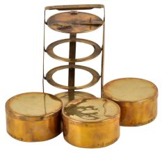Brass Three Compartment Office Tiffin Box