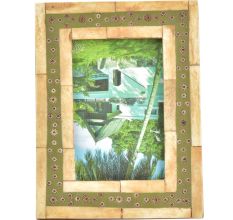 Handmade Wooden and Green Floral Border Photo Frame
