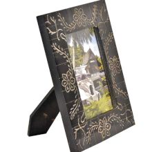 Black Handpainted White Floral Design Photo Frame