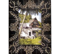 Black Handpainted White Floral Design Photo Frame