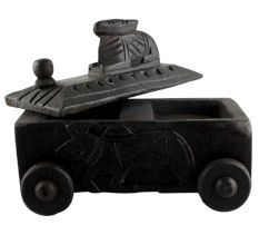 Rare Nandi Wooden Spice Box With Cow Finial