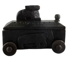 Rare Nandi Wooden Spice Box With Cow Finial