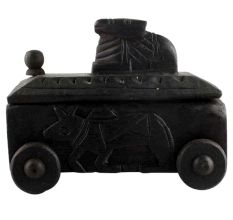 Rare Nandi Wooden Spice Box With Cow Finial