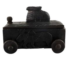 Handcrafted Old Nandi Wooden Box  With Wheels For Storage