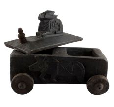 Vintage Handcrafted Old Nandi Wooden Spice Box South India Box