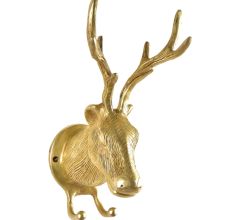 Brass Deer Or Elk Head with Antlers Wall Mount Two Hooks