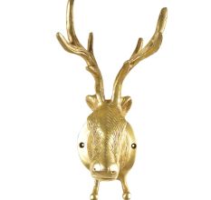 Brass Deer Or Elk Head with Antlers Wall Mount Two Hooks