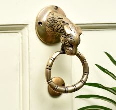 Handmade Tiger Head Brass Ring Door Knocker