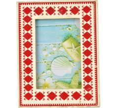 Orange Pattern On White Bone Photo Frame