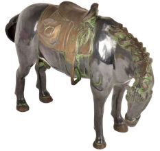 Vintage Brass Handcrafted Standing HorseÂ  Statue With Saddle