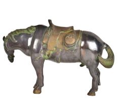 Vintage Brass Handcrafted Standing HorseÂ  Statue With Saddle