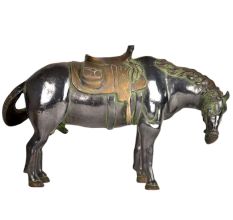 Vintage Brass Handcrafted Standing HorseÂ  Statue With Saddle