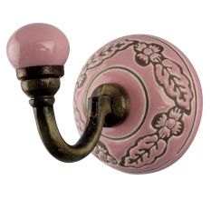 Pink Brown Leaf Etched Ceramic Wall Hook