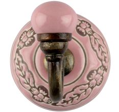 Pink Brown Leaf Etched Ceramic Wall Hook