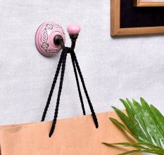 Pink Brown Leaf Etched Ceramic Wall Hook
