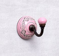 Pink Brown Leaf Etched Ceramic Wall Hook