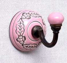 Pink Brown Leaf Etched Ceramic Wall Hook