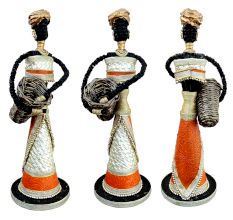 African Doll Showpiece In Red With Holding Basket In Two Hands