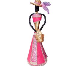 African Doll Showpiece In Pink With Holding Basket With Two Hands