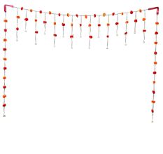 Toran or Door Hanging Made of Red Orange Pom Poms