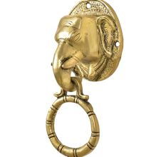 Handmade Engraved Brass Elephant Head Door Knocker With Ring