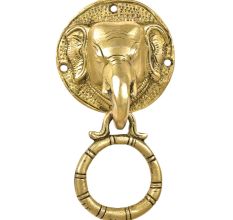 Handmade Engraved Brass Elephant Head Door Knocker With Ring