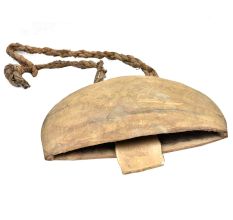 Very Old Tribal Wooden Hanging Bell With One Flat Clanger