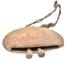 Hand Crafted Hammered Wooden Cow Bell With Two Clangers