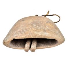 Vintage Hand Carved Wooden Bell And Two Clangers