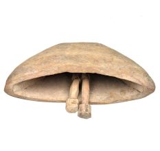 Rustic Vintage Wooden Carved Cow Bell And Two Clangers