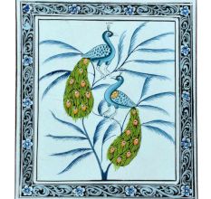 Handmade Miniature Painting Of Peacock On Silk Cloth