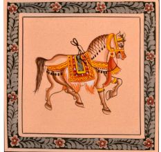 Handmade Greeting card -Miniature painting of Horse on silk cloth