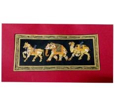 Handmade Miniature painting :  Trio of Elephant â€“Horse and Camel