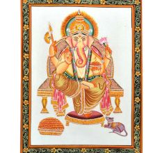 Handmade Miniature painting of â€œLord Ganeshaâ€ on silk cloth