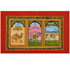 Handmade Miniature painting of decorative Elephant â€“Horse-Camel Trio