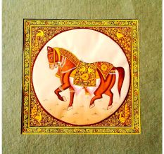 Handmade Miniature painting of Decorative Horse on silk cloth