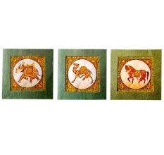 Handmade Miniature painting : Designer Trio of Elephant â€“Horse and Camel