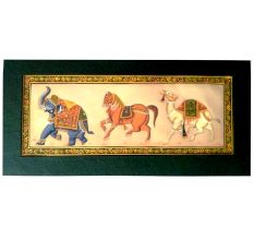 Handmade Miniature painting : Golden Trio of Elephant â€“Horse and Camel