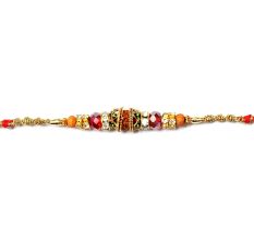 Beautiful Meenakari Beads Rakhi with Rudraksha and Red Crystal