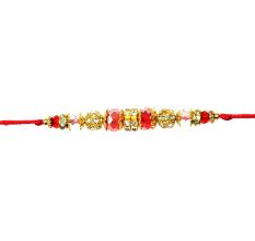 Beautiful Red-White Crystal Rakhi with Diamonds