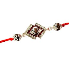 Auspicious Rudraksha Rakhi with Red-White Diamonds