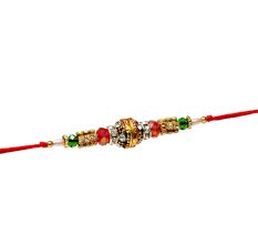 Red-White Crystal with Meenakari Bead Rakhi