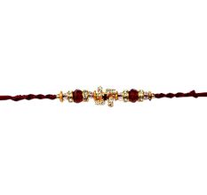 Diamond Swastik with Red-White Beads Rakhi