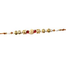 Beautiful Pearls Rakhi with Red Crystal Beads