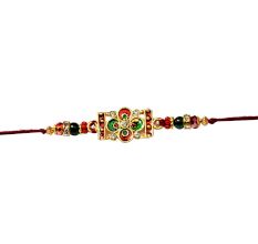 Traditional Red-Green Rakhi with Beads