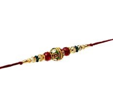 Traditional Meenakari Rakhi with Red-Green Beads Rakhi