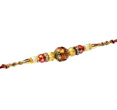 Traditional Meenakari Rakhi with Desinger Golden Beads Rakhi
