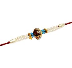 Beautiful Pearls with Blue Crystal Beads Rakhi