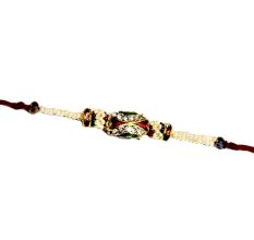Simple Pearl Rakhi with Meenakari